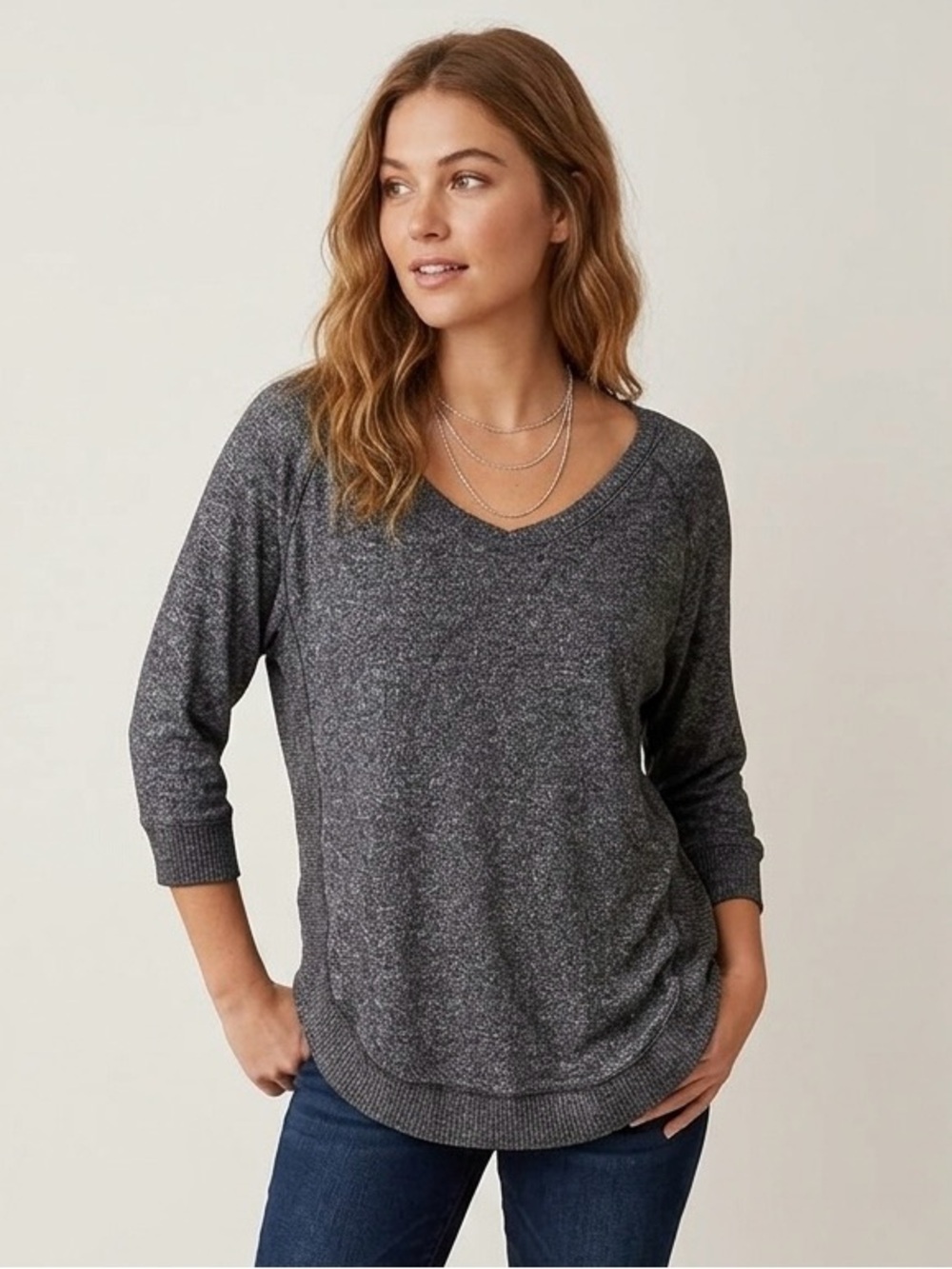 Maurices Soft Marled Grey Knit Pullover Shirt Relaxed Fit